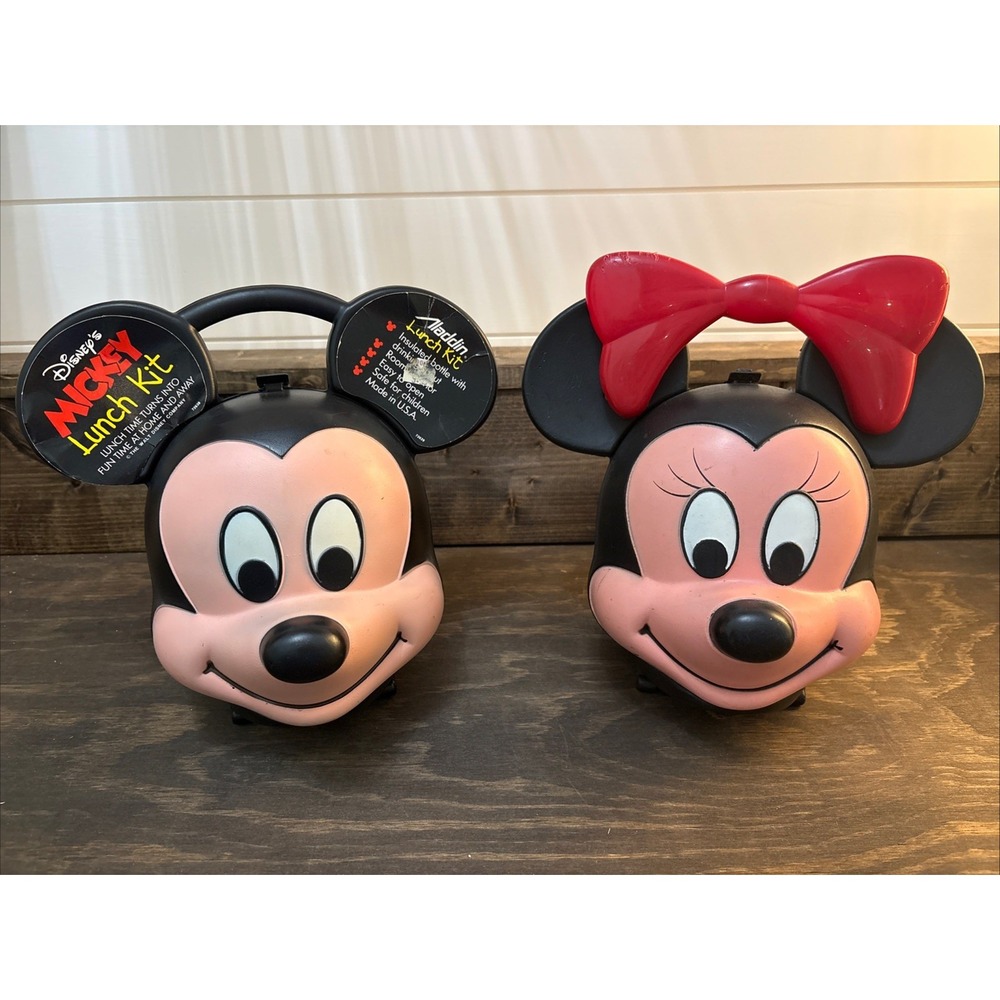 Vintage Aladdin Mickey & Minnie Mouse Lunch Boxes (Minnie Mouse Missing Thermos)